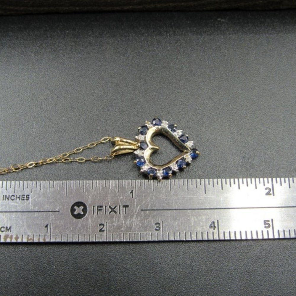 18" 10K Gold Heart Blue Topaz & Diamond Necklace - Picture 5 of 6